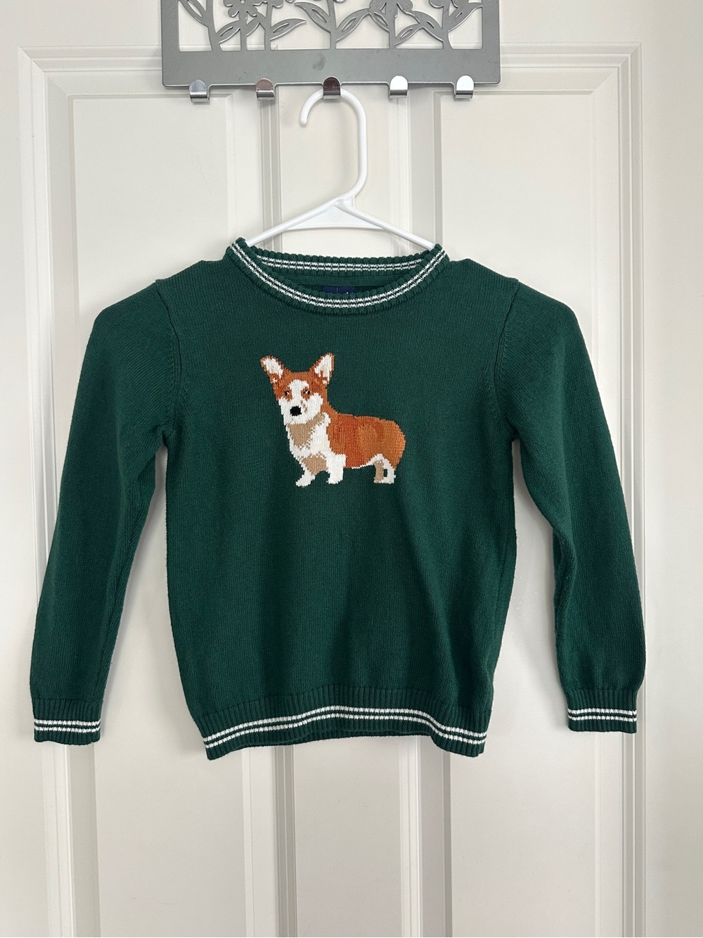 Janie and Jack Corgi Dog Intarsia Sweater Green Boys 5